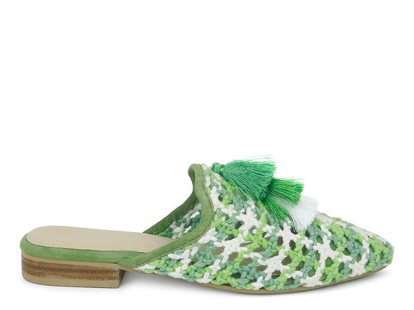 London Rag MARIANA WOVEN FLAT MULES WITH TASSELS