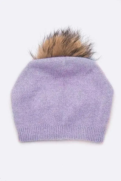 Raccoon Fur PomPom Pre-Sewed Slouchy Beanie LA Jewelry Plaza