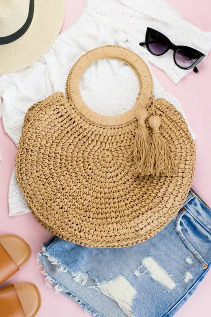 Straw Tassel O-Ring Tote Aili's Corner