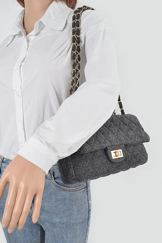 Denim Quilted Convertible Shoulder Bag Artini Accessories