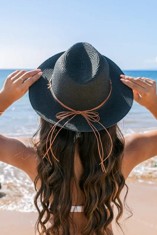 Beaded Belt Straw Panama Fedora Hat Aili's Corner