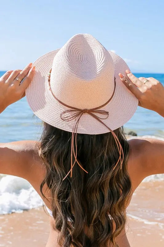 Beaded Belt Straw Panama Fedora Hat Aili's Corner