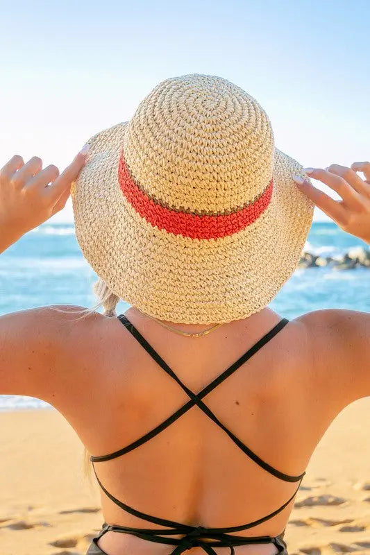 Stripe Accent Straw Bucket Hat Aili's Corner