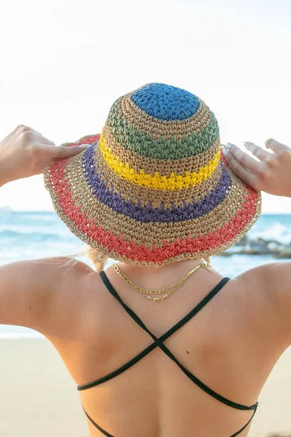 Rainbow Woven Straw Bucket Hat