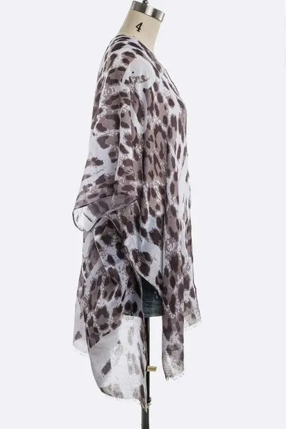 Snow Leopard Printed Kimono Cardigan LA Jewelry Plaza