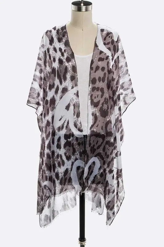 Snow Leopard Printed Kimono Cardigan LA Jewelry Plaza