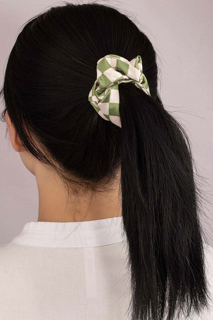 Check Pattern Soft Satin Hair Scrunchies