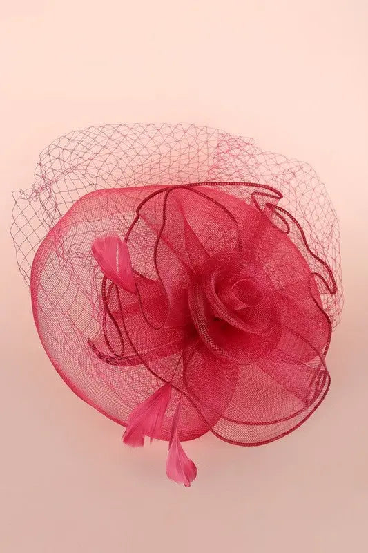 CLASSIC ROSE FASCINATOR W/ HEADBAND AND CLIP