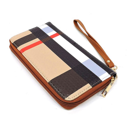 Plaid Check Printed Zip Around Wallet Wristlet