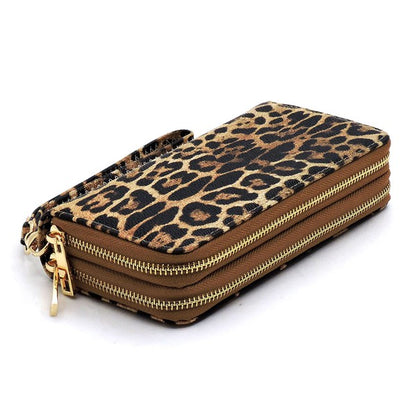 Leopard Double Zip Around Wallet Wristlet