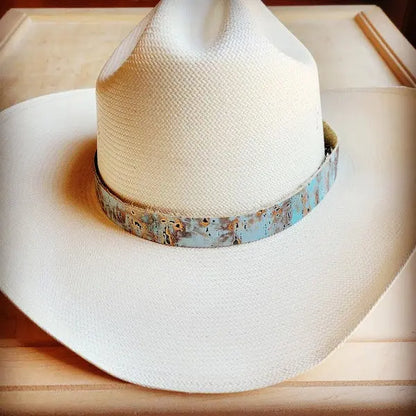 Turquoise Metallic Embossed Leather Hat Band AFFLUZA.COM