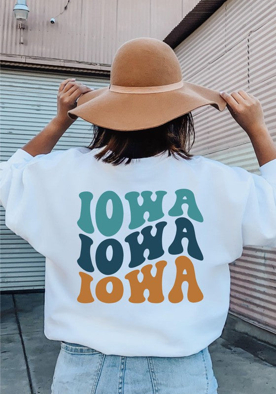 Colorful Groovy Iowa Cozy Crewneck Sweatshirt