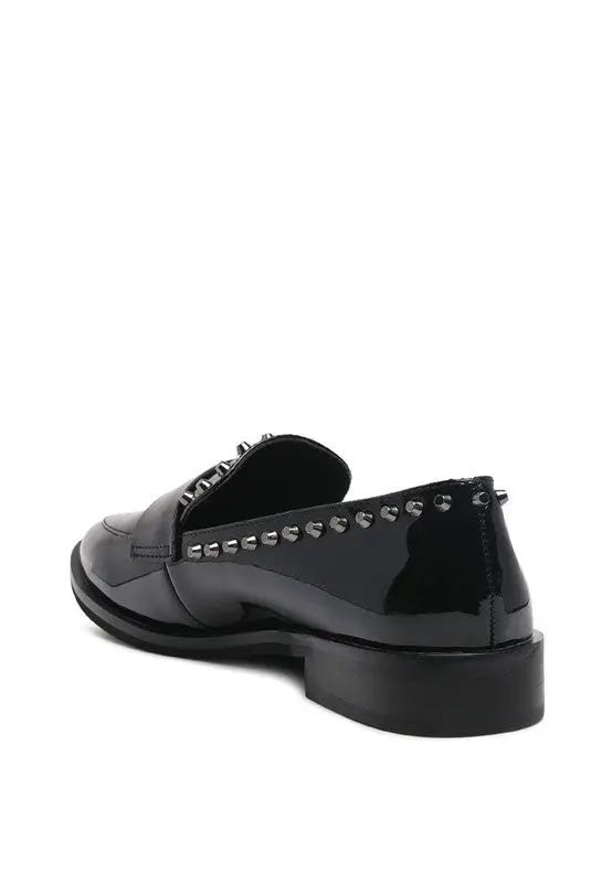 EMILIA Black Shine Forever Stud Penny Loafers Rag Company