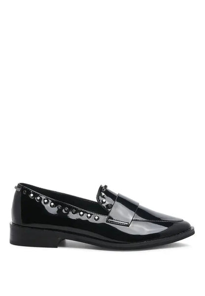 EMILIA Black Shine Forever Stud Penny Loafers Rag Company