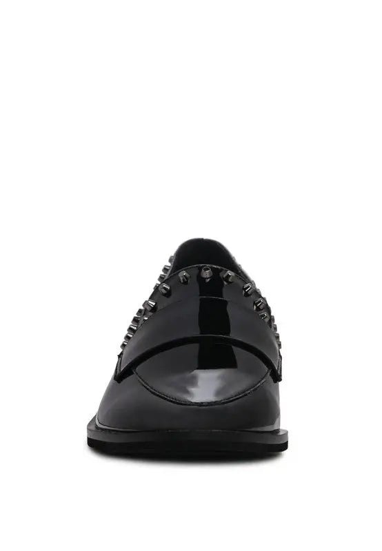 EMILIA Black Shine Forever Stud Penny Loafers Rag Company