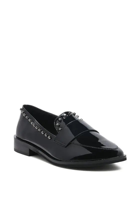 EMILIA Black Shine Forever Stud Penny Loafers Rag Company