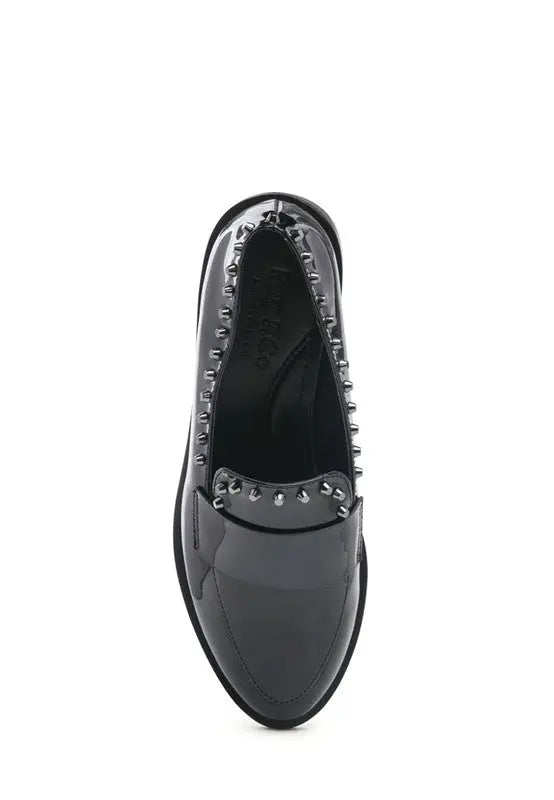 EMILIA Black Shine Forever Stud Penny Loafers Rag Company