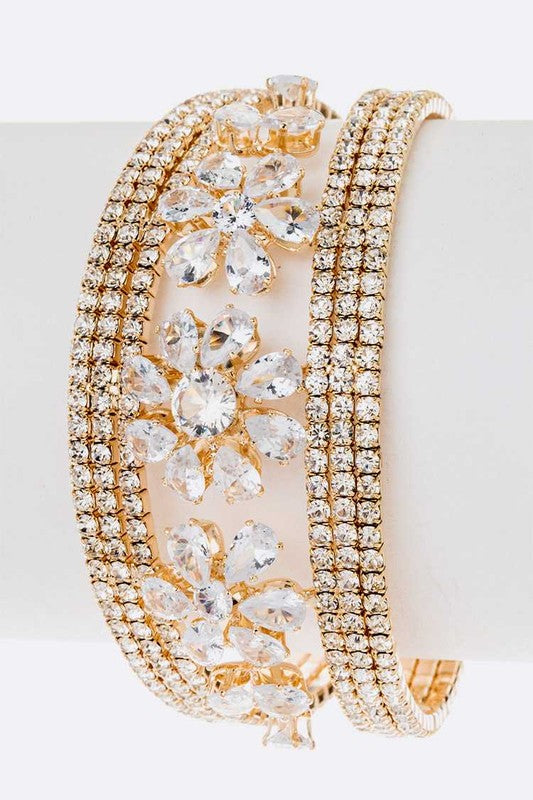 CZ Flower Rhinestone Bridal Cuff