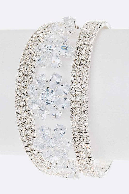 CZ Flower Rhinestone Bridal Cuff