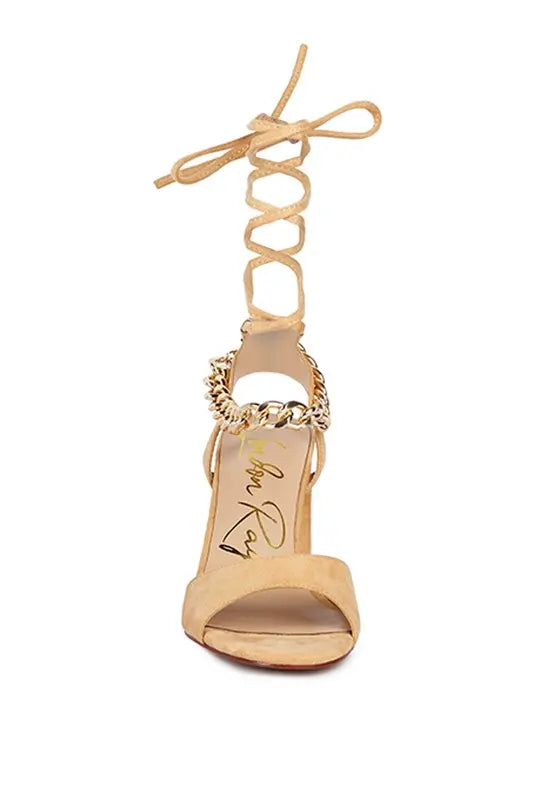 Gone Gurl Metal Chain Lace Up Sandals