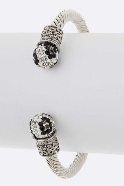 Crsytal Pave Ball Tip Designed Open Cuff