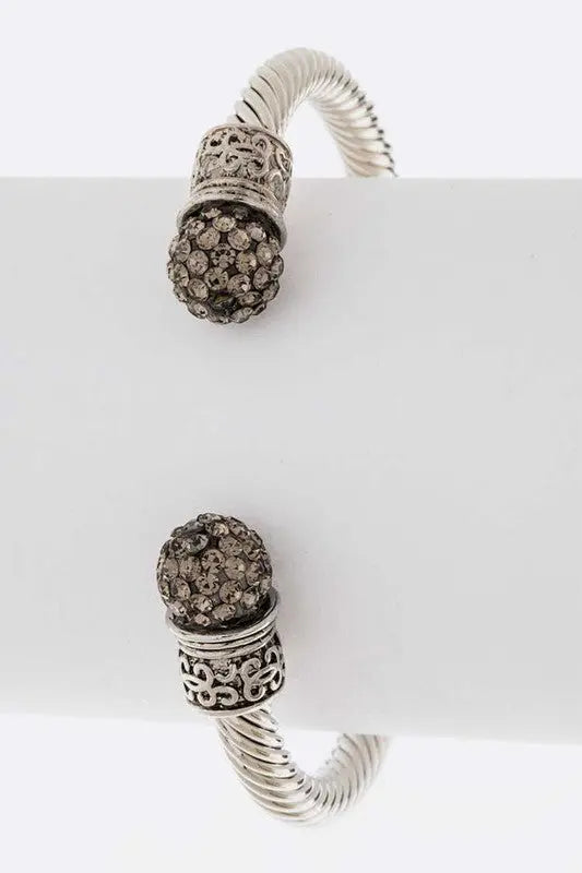 Crsytal Pave Ball Tip Designed Open Cuff