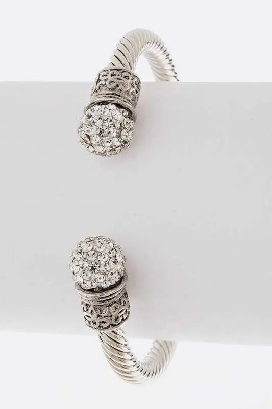 Crsytal Pave Ball Tip Designed Open Cuff