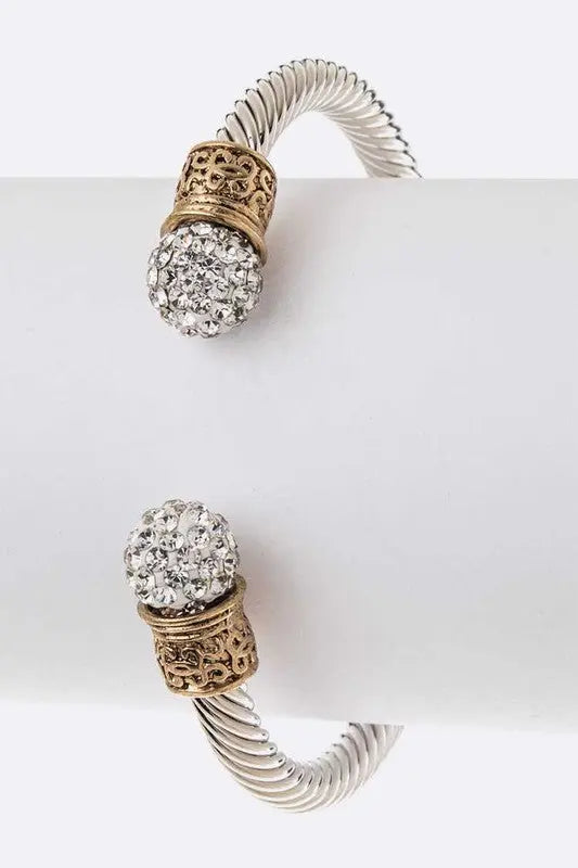 Crsytal Pave Ball Tip Designed Open Cuff