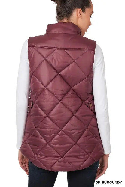 Diamond Quilted Zip Front Vest AFFLUZA.COM