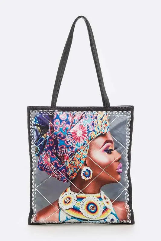 Crystal Pave Flower Turban Girl Printed Tote Bag Artini Accessories