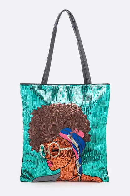 Glasses Girl Sequins Large Tote Bag Artini Accessories