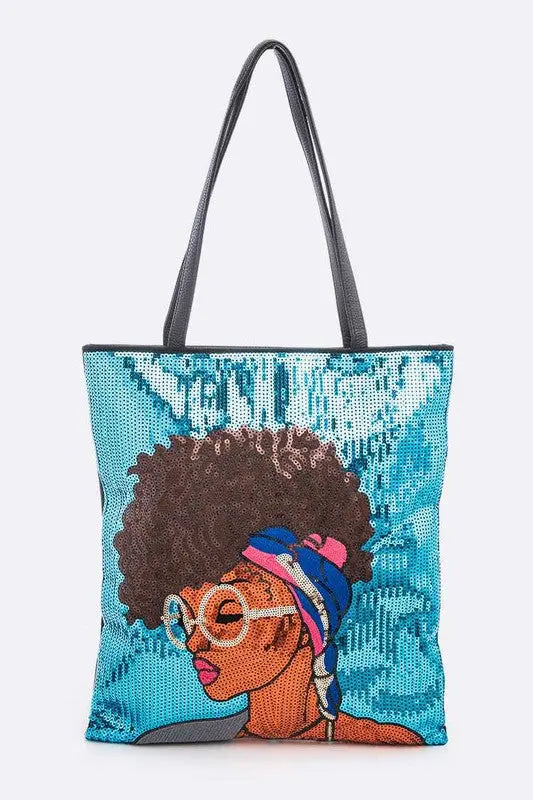 Glasses Girl Sequins Large Tote Bag Artini Accessories