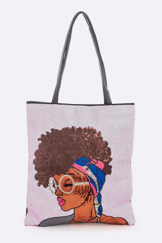 Glasses Girl Sequins Large Tote Bag Artini Accessories