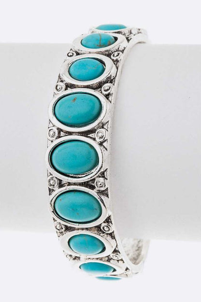 Oval Stone Adjustable Open Bangle