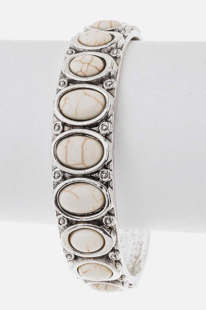 Oval Stone Adjustable Open Bangle