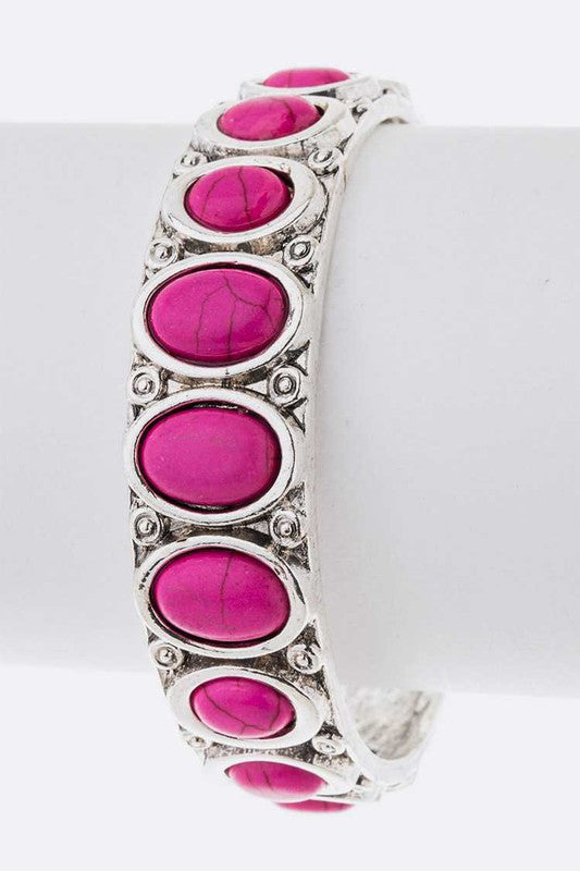 Oval Stone Adjustable Open Bangle