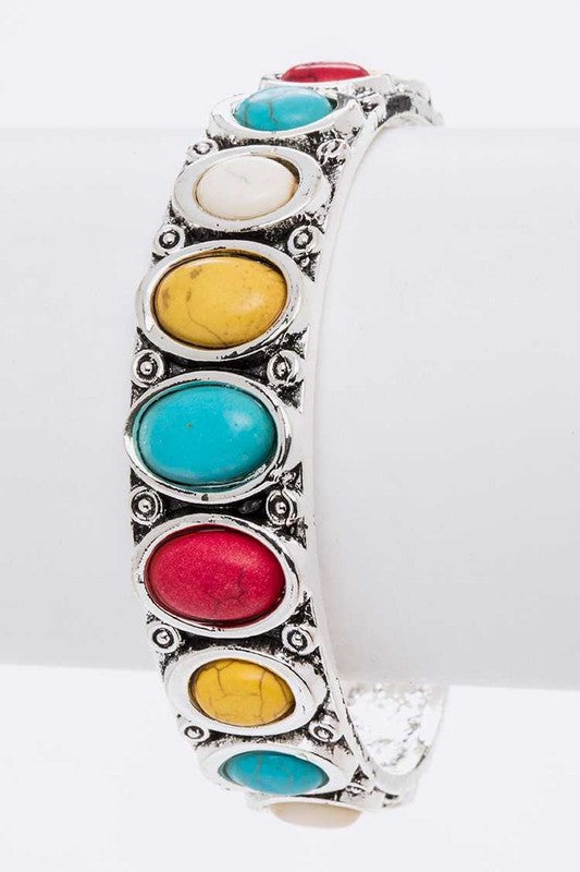 Oval Stone Adjustable Open Bangle