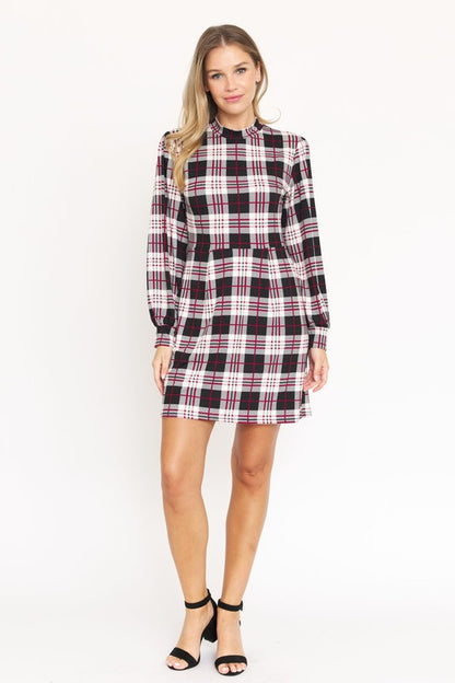 High Neck Plaid Sheath Dress