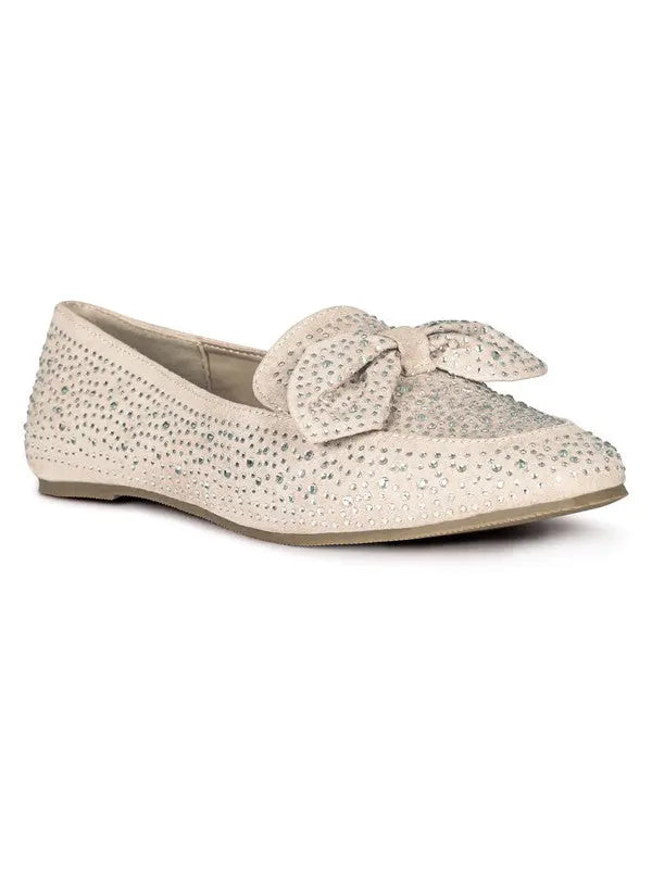 DEWDROPS EMBELLISHED CASUAL BOW LOAFERS Rag Company