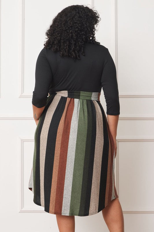 Plus Quarter Sleeve, Stripe Sash Midi Dress