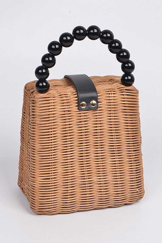 Beads Handle Straw Structure Clutch Swing Bag