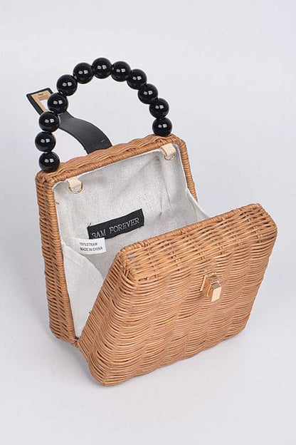 Beads Handle Straw Structure Clutch Swing Bag