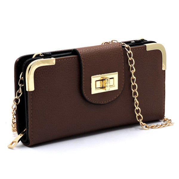 Fashion Turn Lock Crossbody Wallet