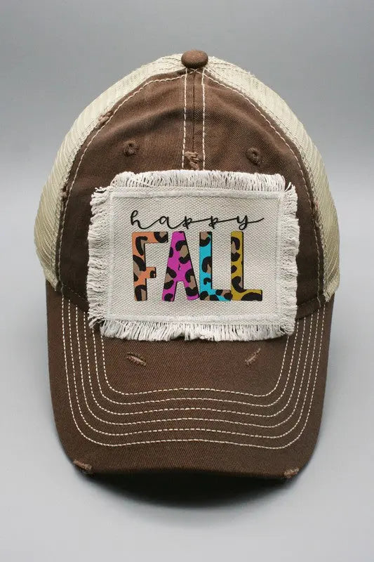 Happy Fall Colorful Leopard Letters Hat Cali Boutique