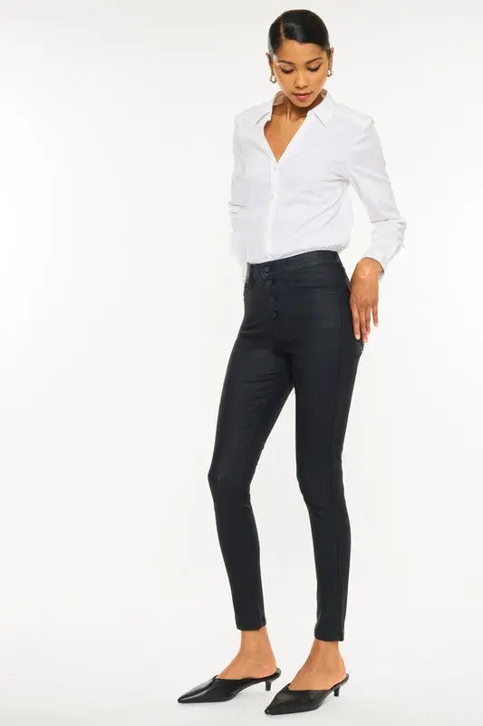 High Rise Black Coated Ankle Skinny Jean Kan Can USA