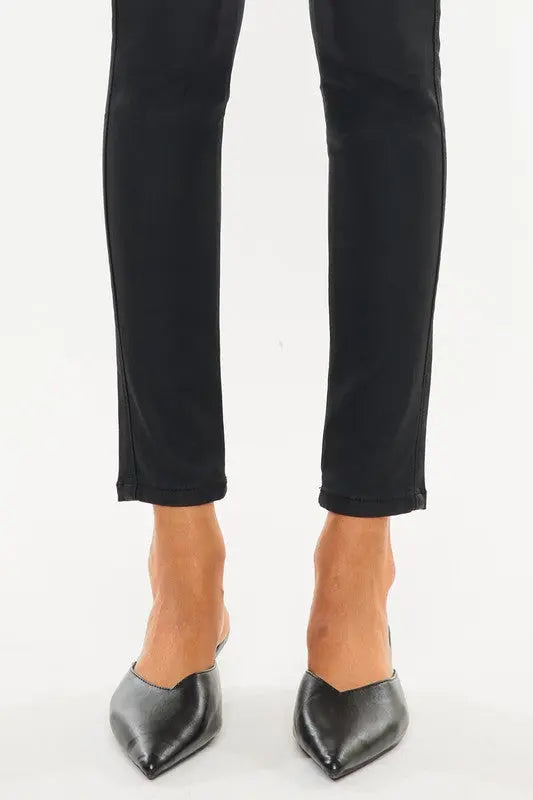 High Rise Black Coated Ankle Skinny Jean Kan Can USA