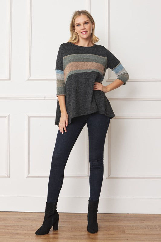 Plus Knit Stripe Panel A Line Tunic