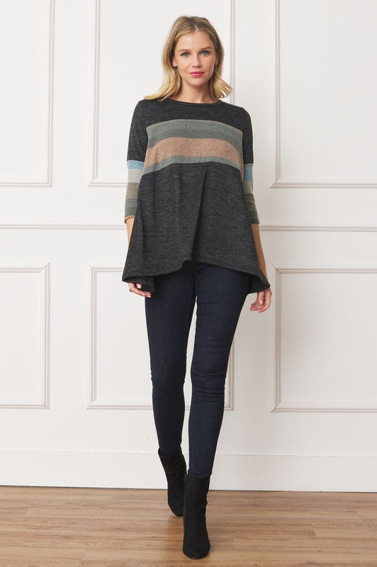 Plus Knit Stripe Panel A Line Tunic