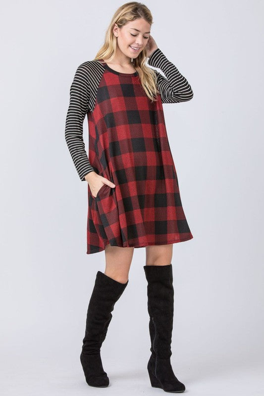 Stripe Sleeve A- Line Mini Dress