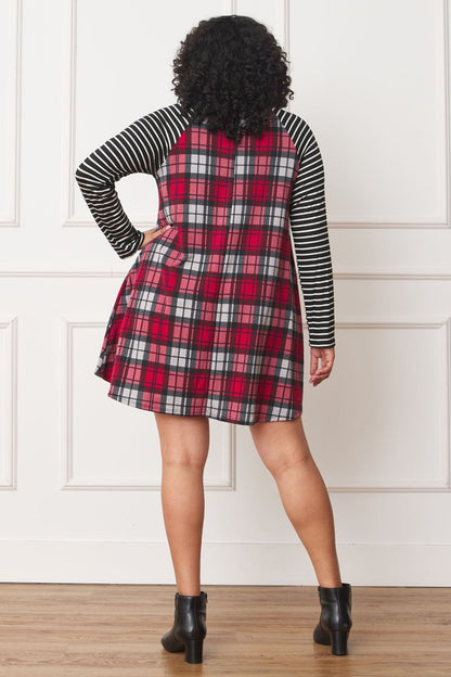 Plus Stripe Sleeve A- Line Mini Dress